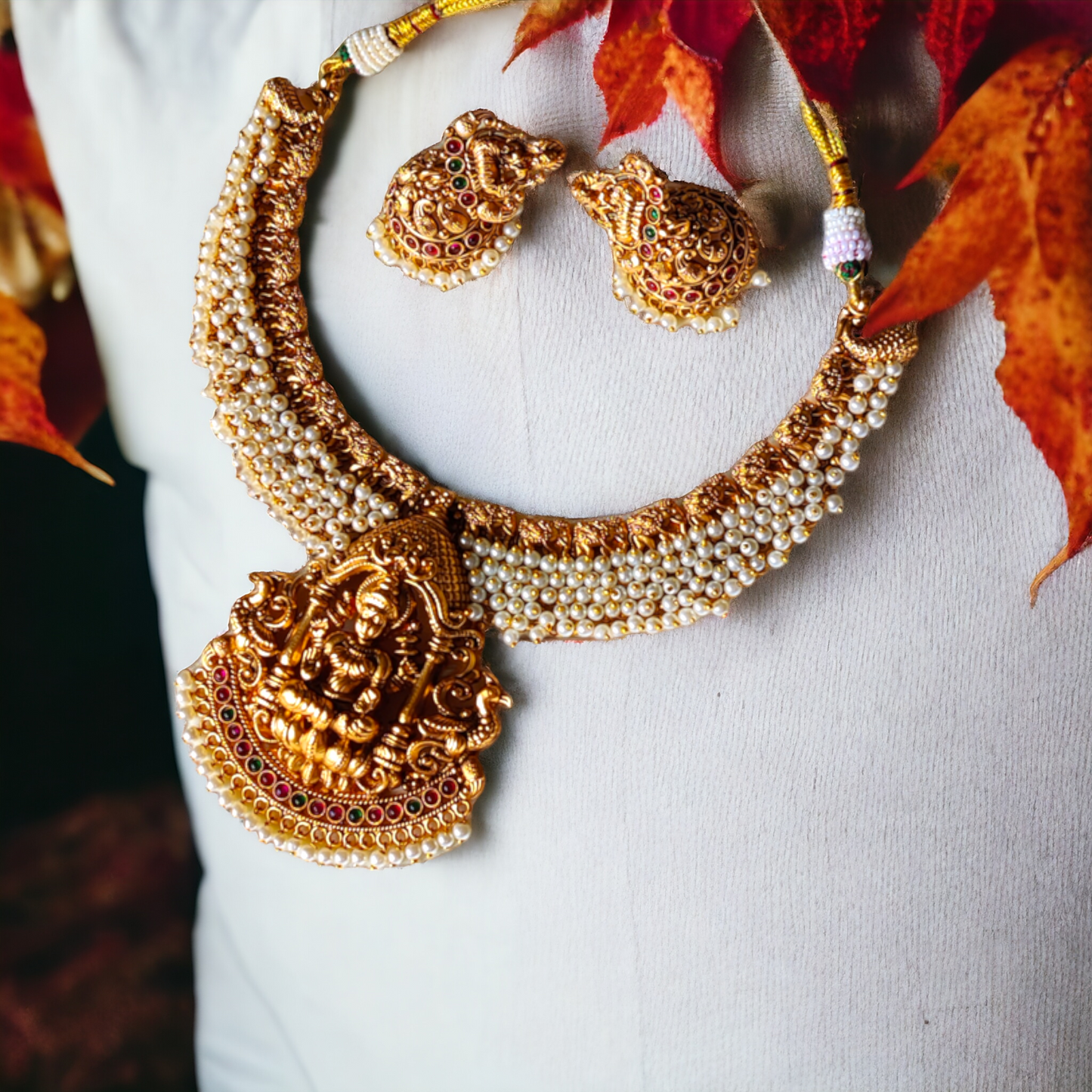 Lakshmi Pearl Necklace Set - Matte Finish TS21