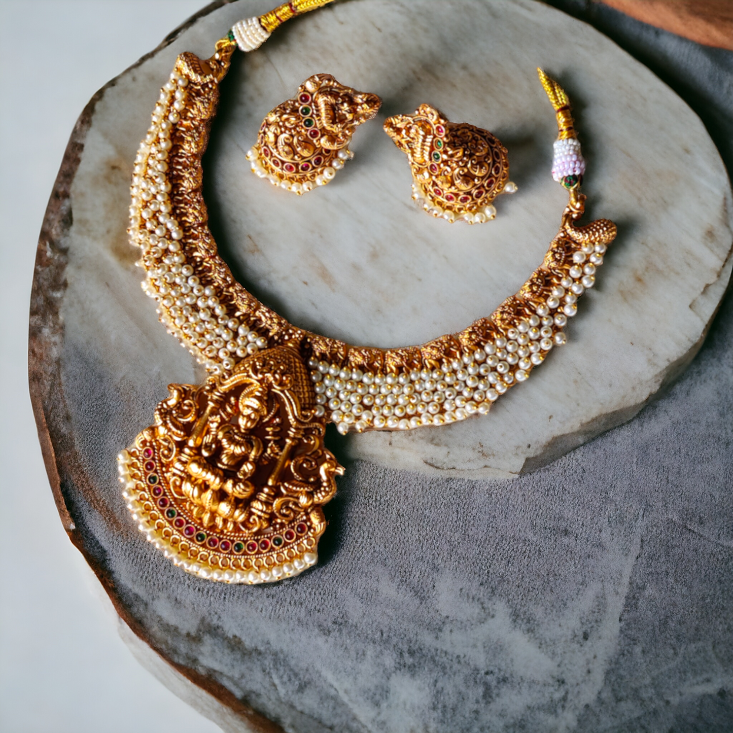 Lakshmi Pearl Necklace Set - Matte Finish TS21