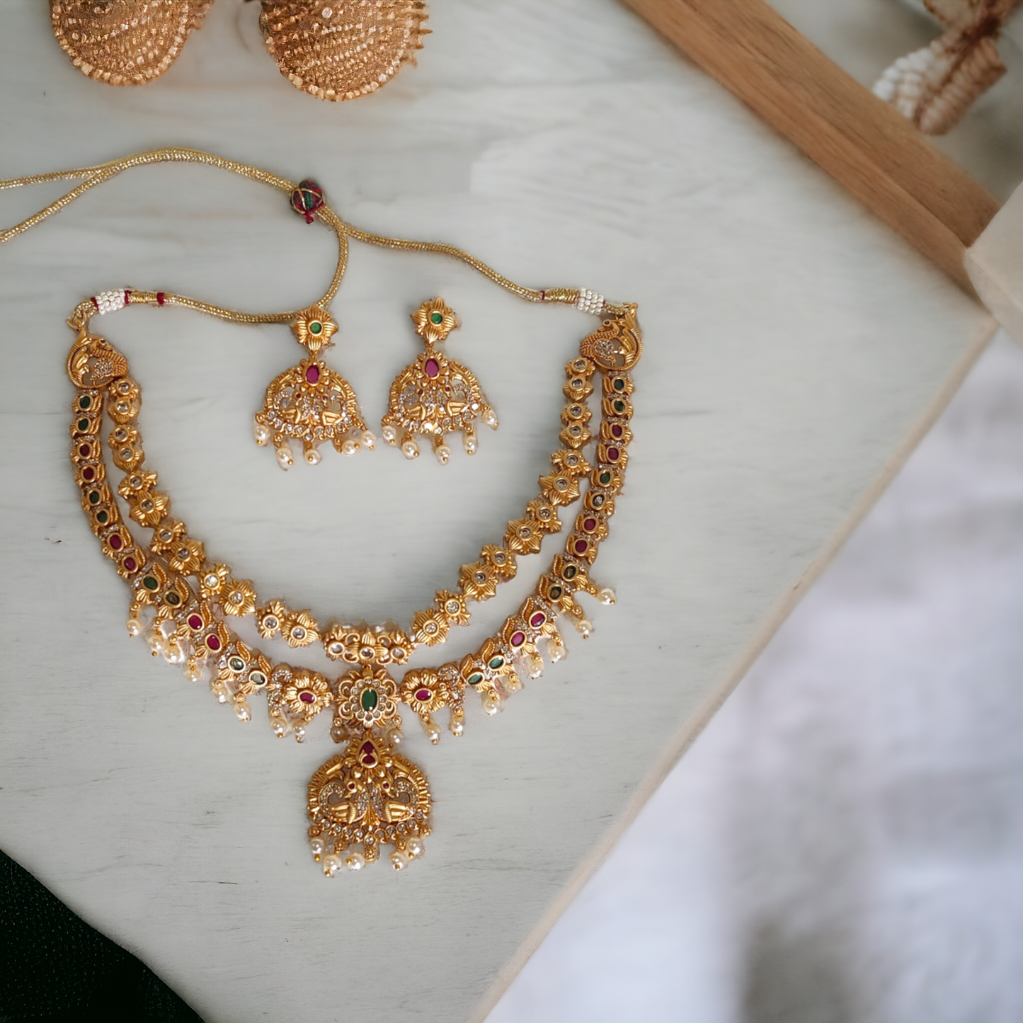 Pearl Layered Necklace Set - Matte Finish TS22