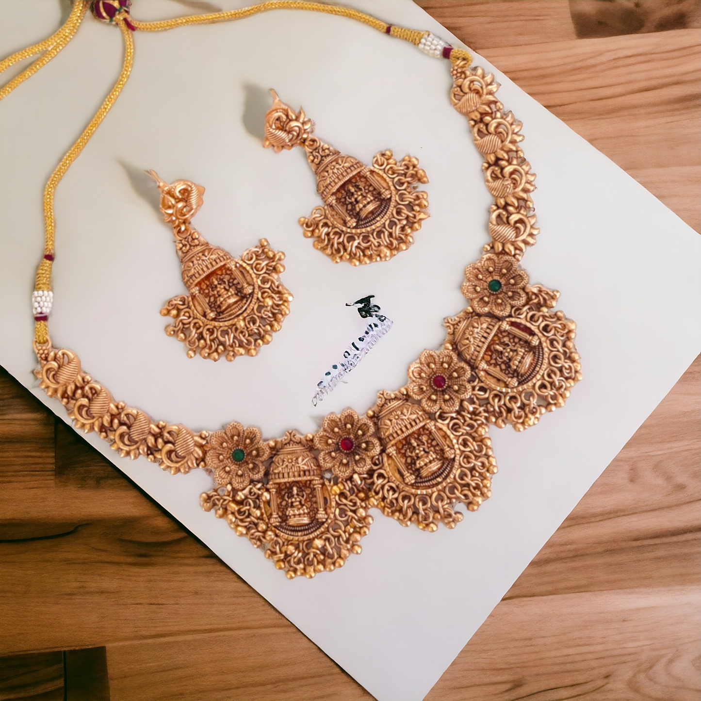 Lakshmi Necklace Set With Golden Beads - Matte Finish TS20