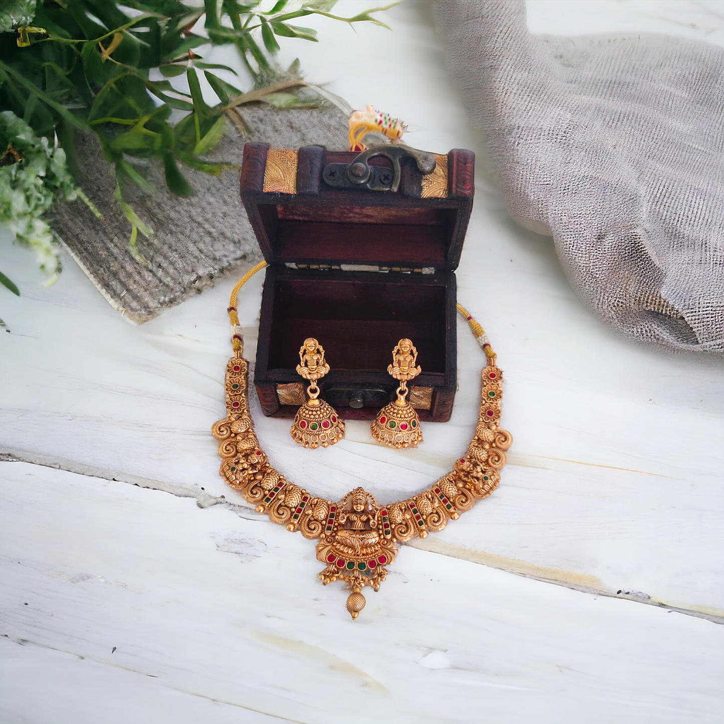 Lakshmi Necklace Set With Golden Beads - Matte Finish TS19