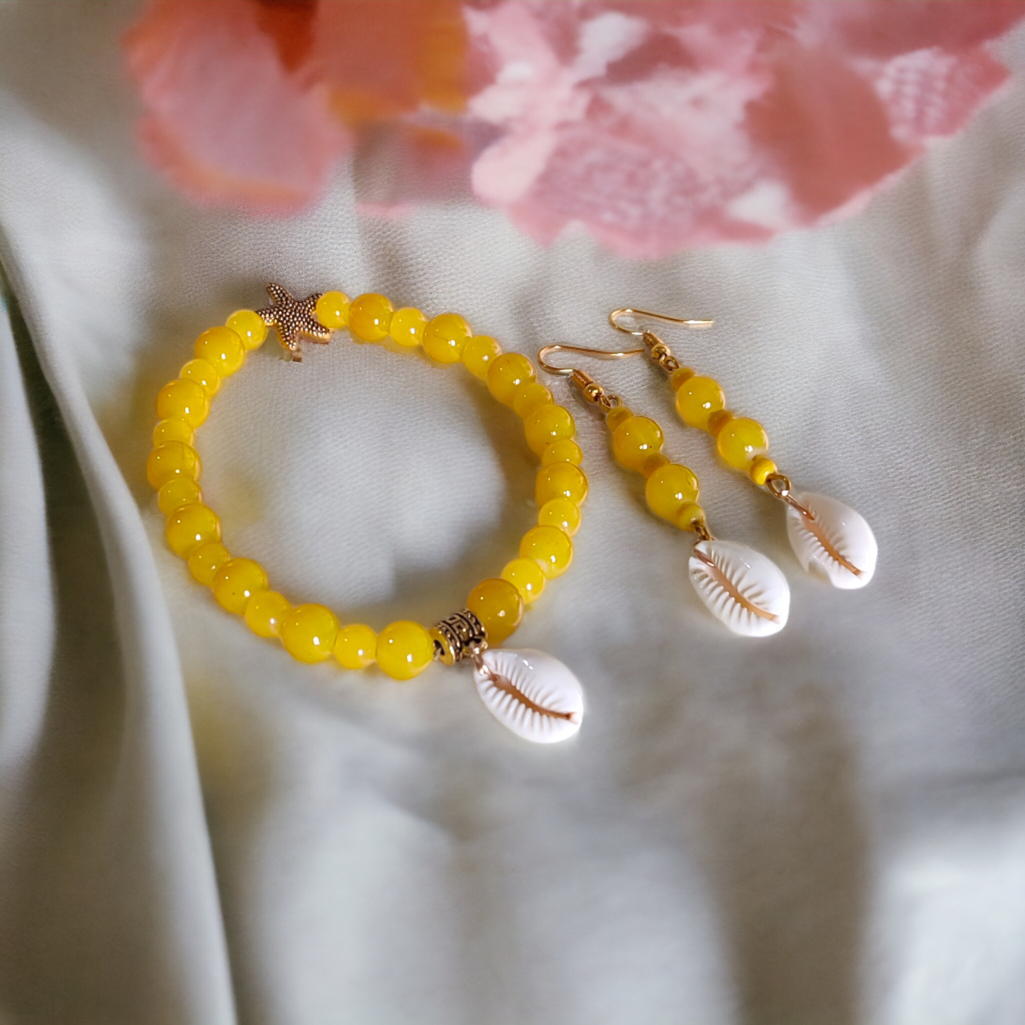Yellow Glass Beads Bracelet & Earrings Set
