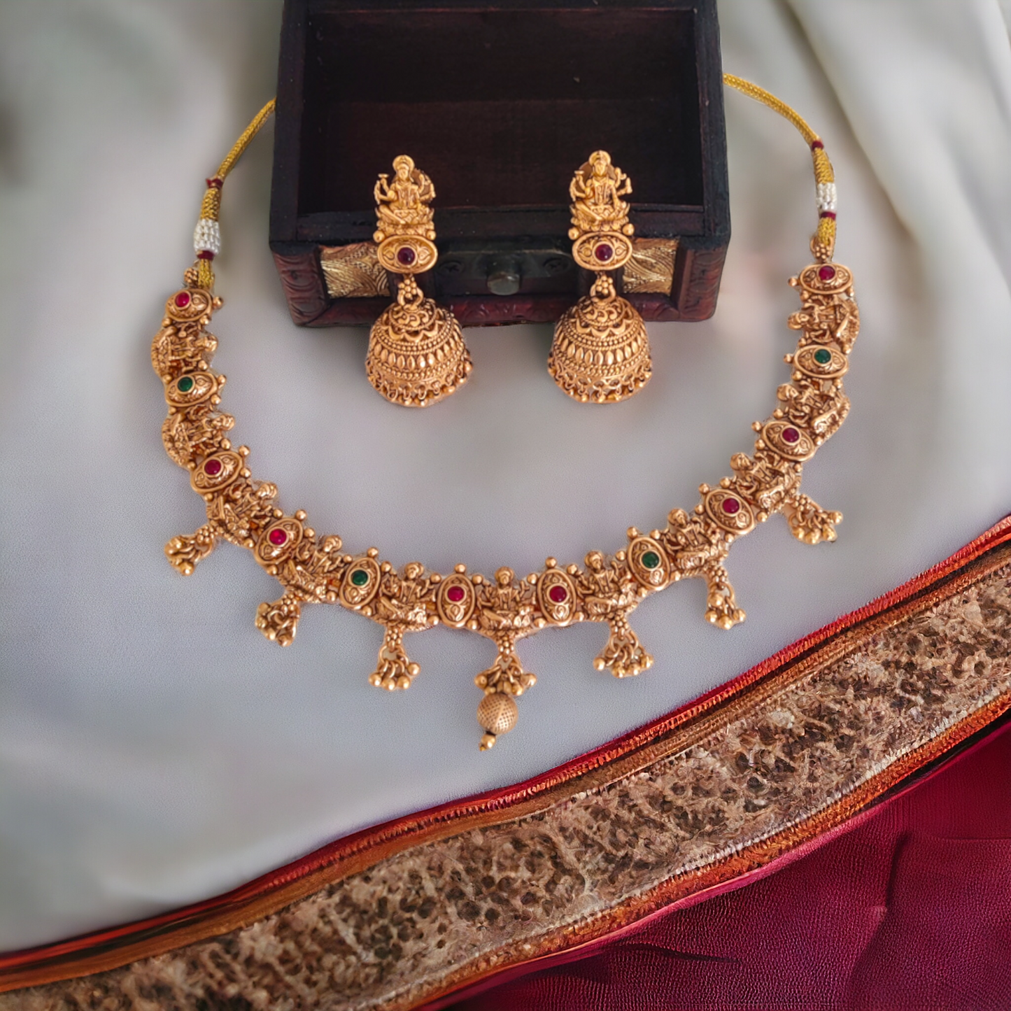 Lakshmi Necklace Set With Golden Beads - Matte Finish TS18