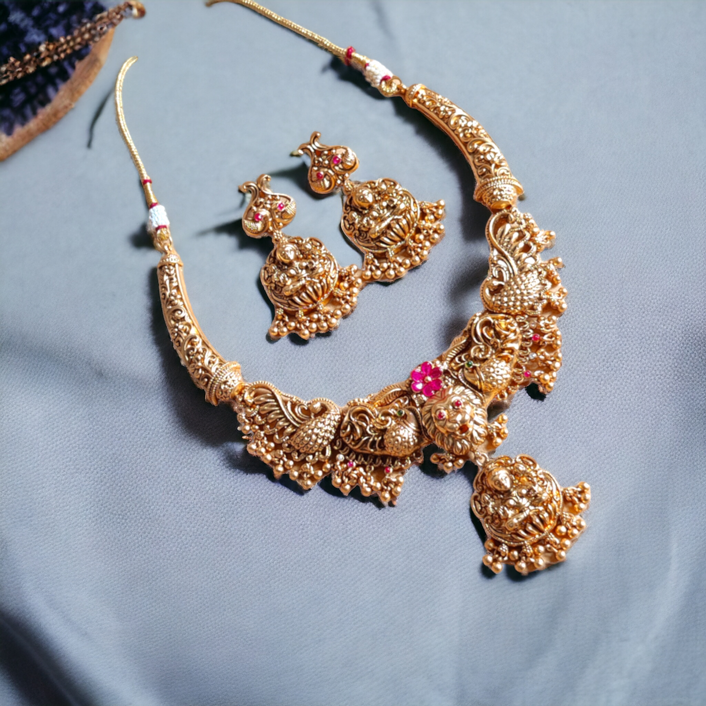 Lakshmi Necklace Set With Golden Beads - Matte Finish TS16