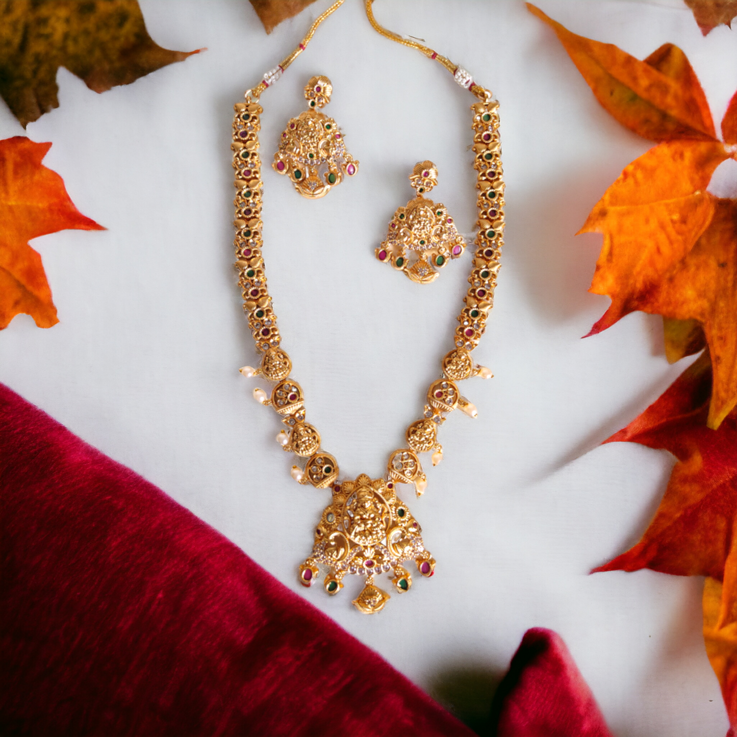 Traditional Kundan With Pearls Lakshmi Necklace Set - Matte Finish TS15