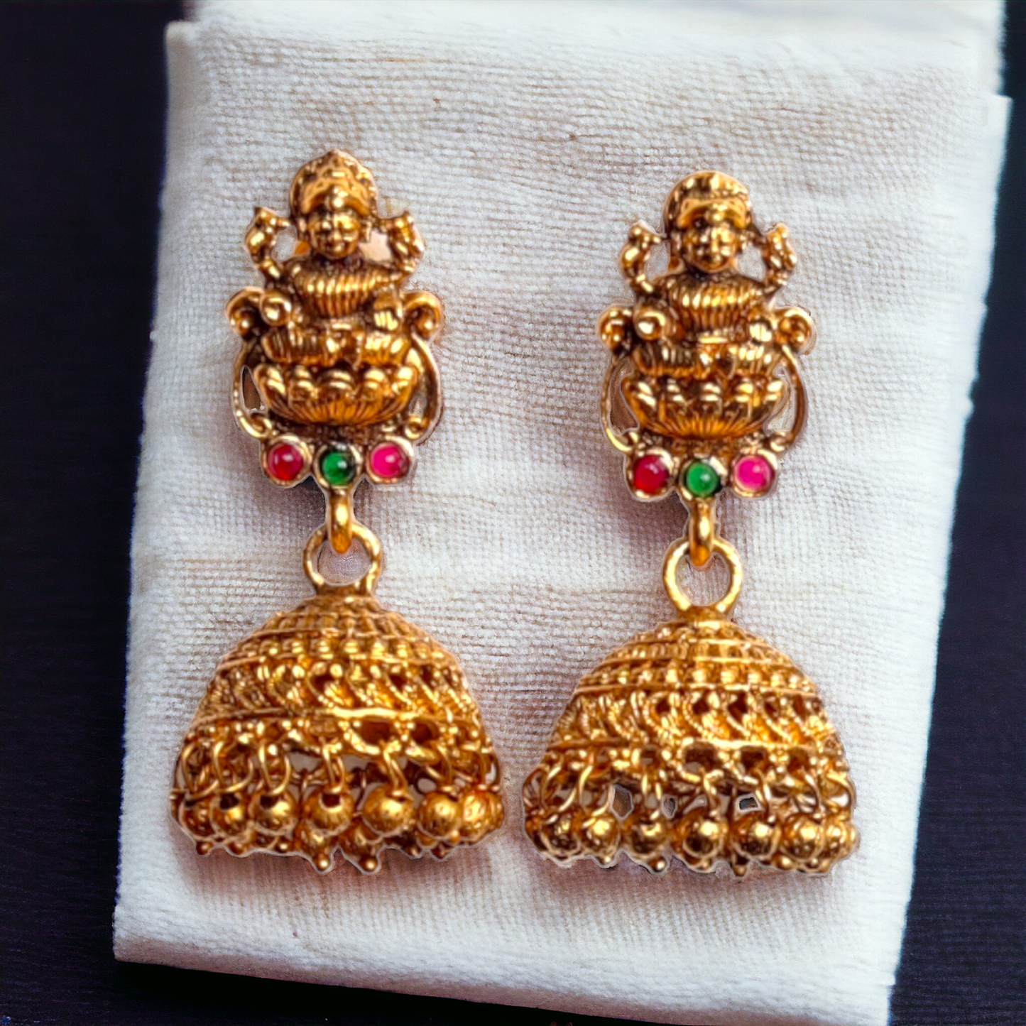 Golden Beads Studded With Red & Green Kundan Necklace Set - TS09