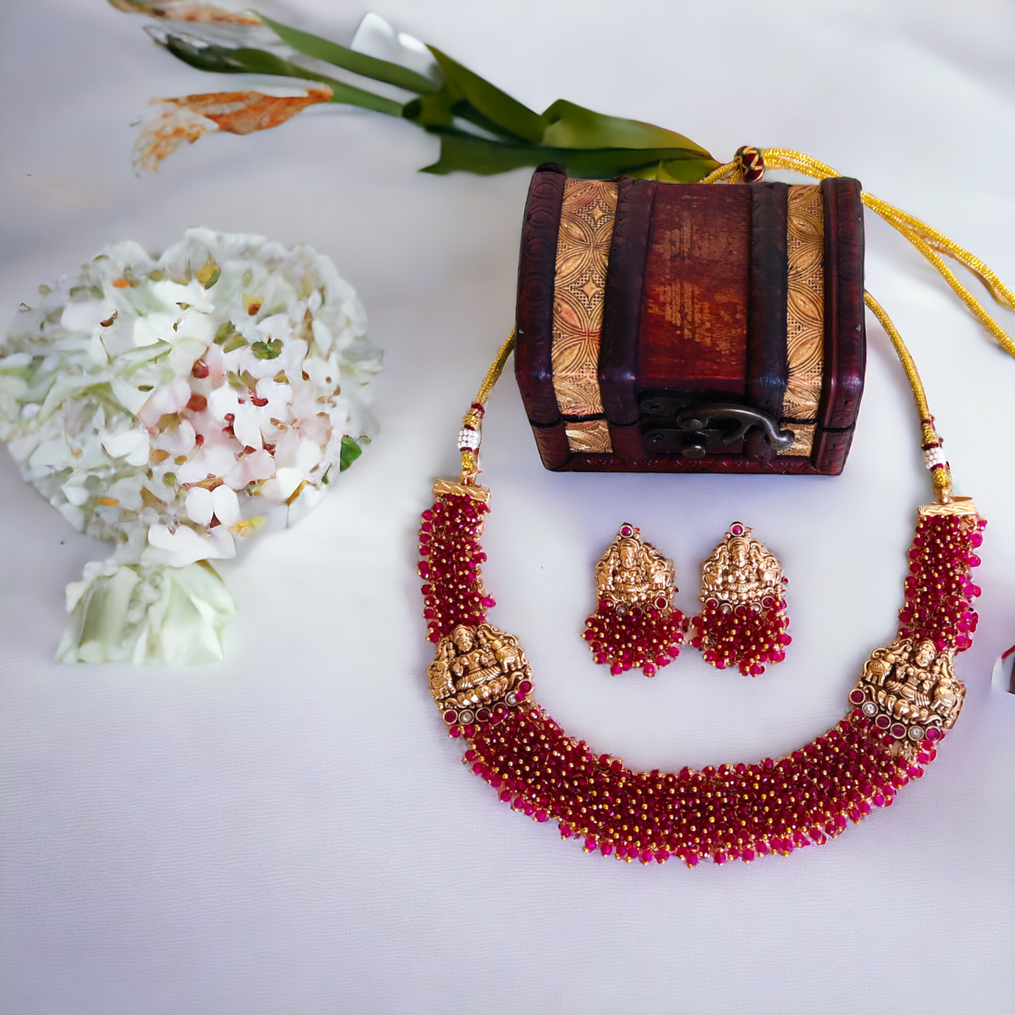 Red Beaded Lakshmi Necklace - TS06