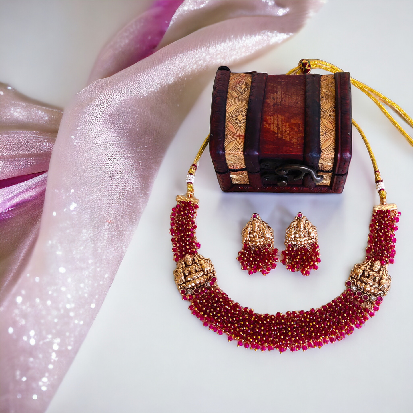 Red Beaded Lakshmi Necklace - TS06