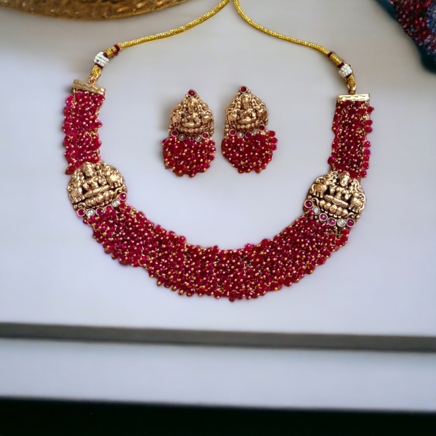 Red Beaded Lakshmi Necklace - TS06