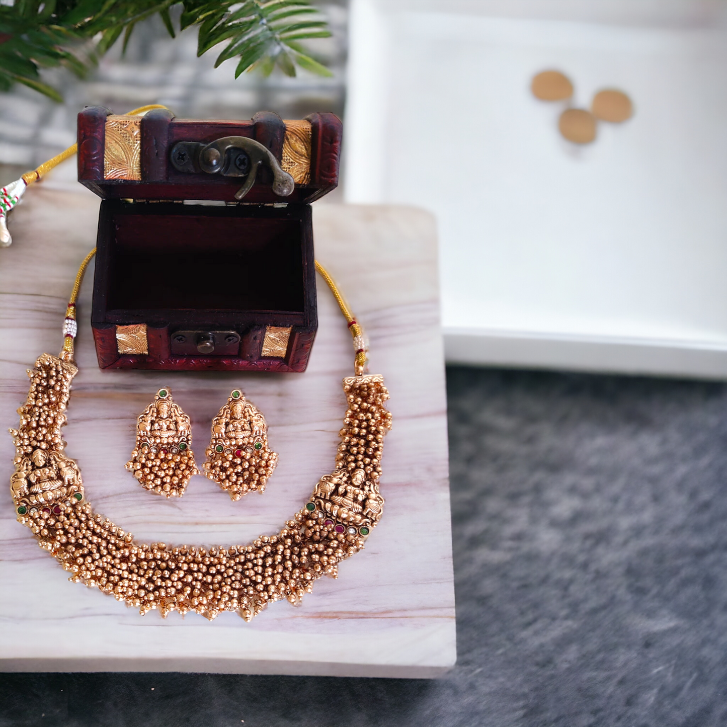 Golden Beads Lakshmi Necklace Set - TS05