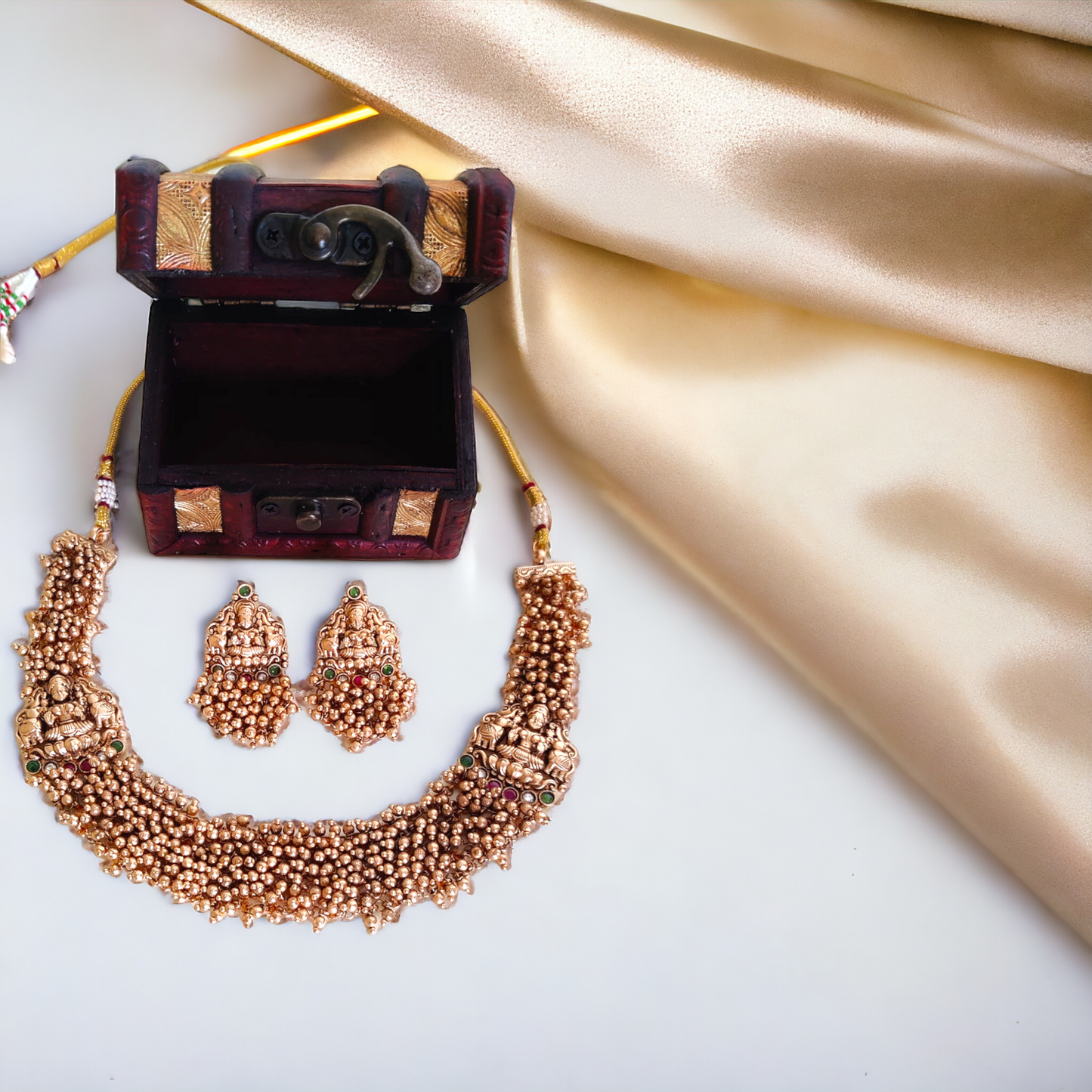 Golden Beads Lakshmi Necklace Set - TS05
