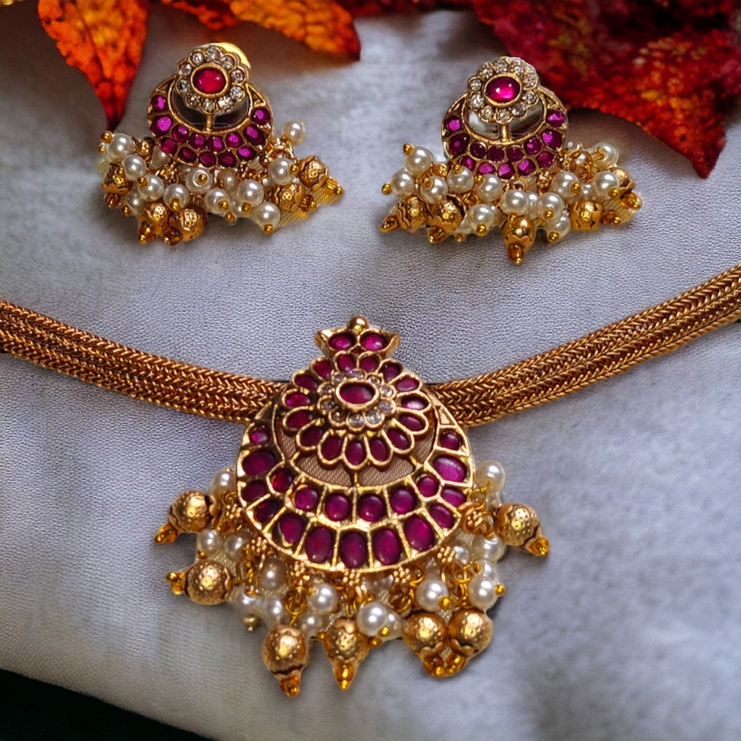 Chocker Set With Pink Kundan & Pearls - TS04