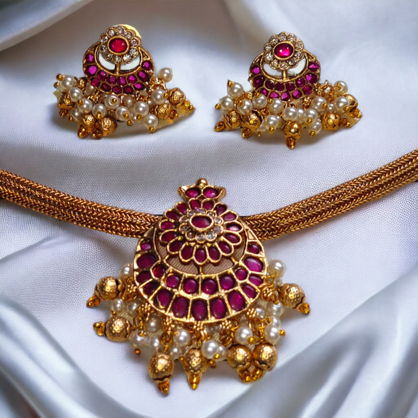 Chocker Set With Pink Kundan & Pearls - TS04