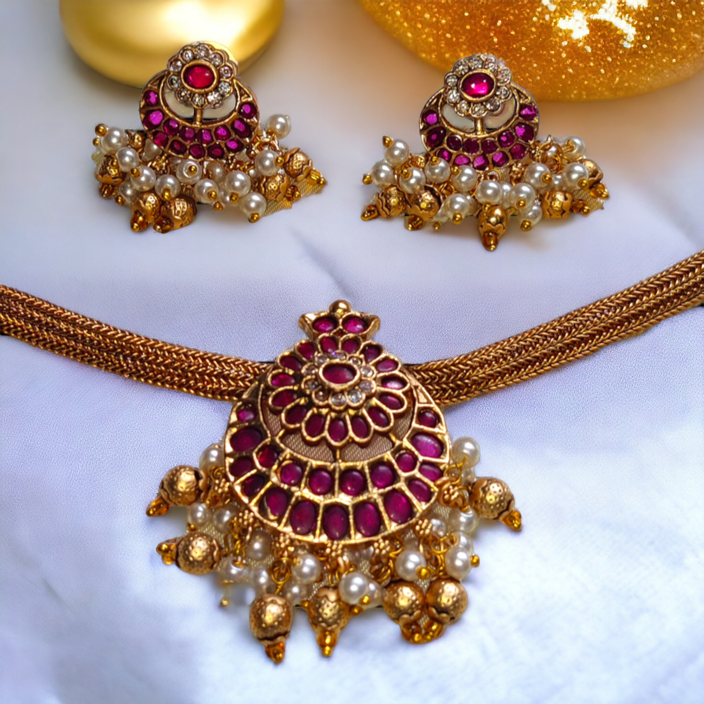 Chocker Set With Pink Kundan & Pearls - TS04