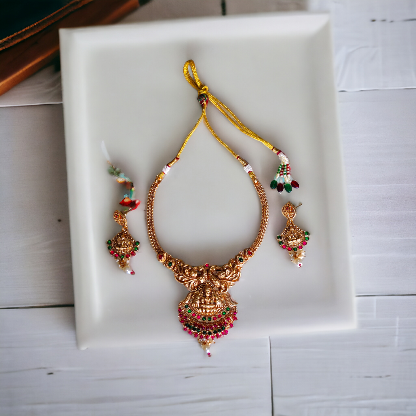 Necklace Set With Pink, Green Kundan & Pearls - TS02