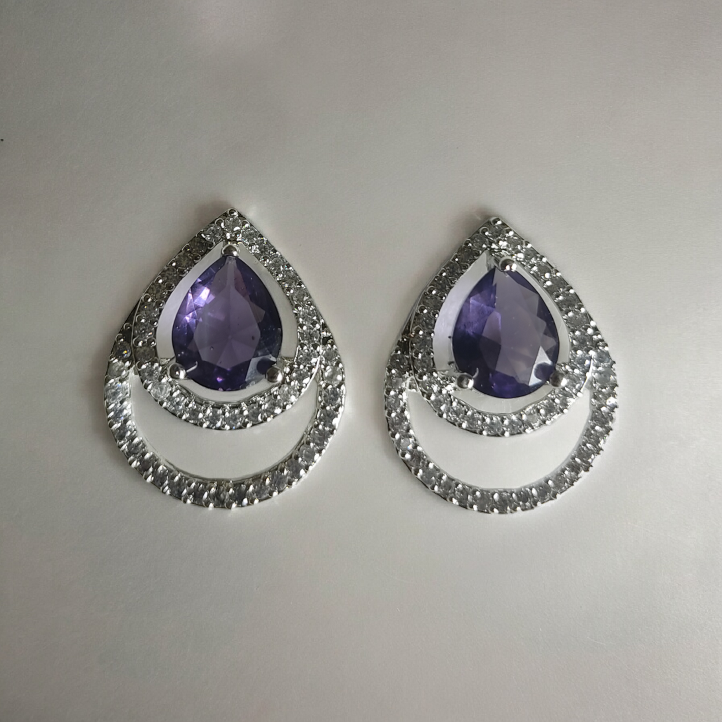 Stunning Purple Stone American Diamond Earrings