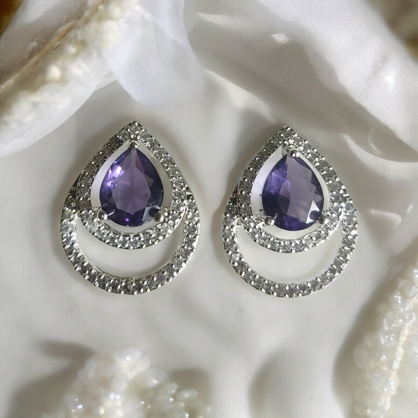 Stunning Purple Stone American Diamond Earrings