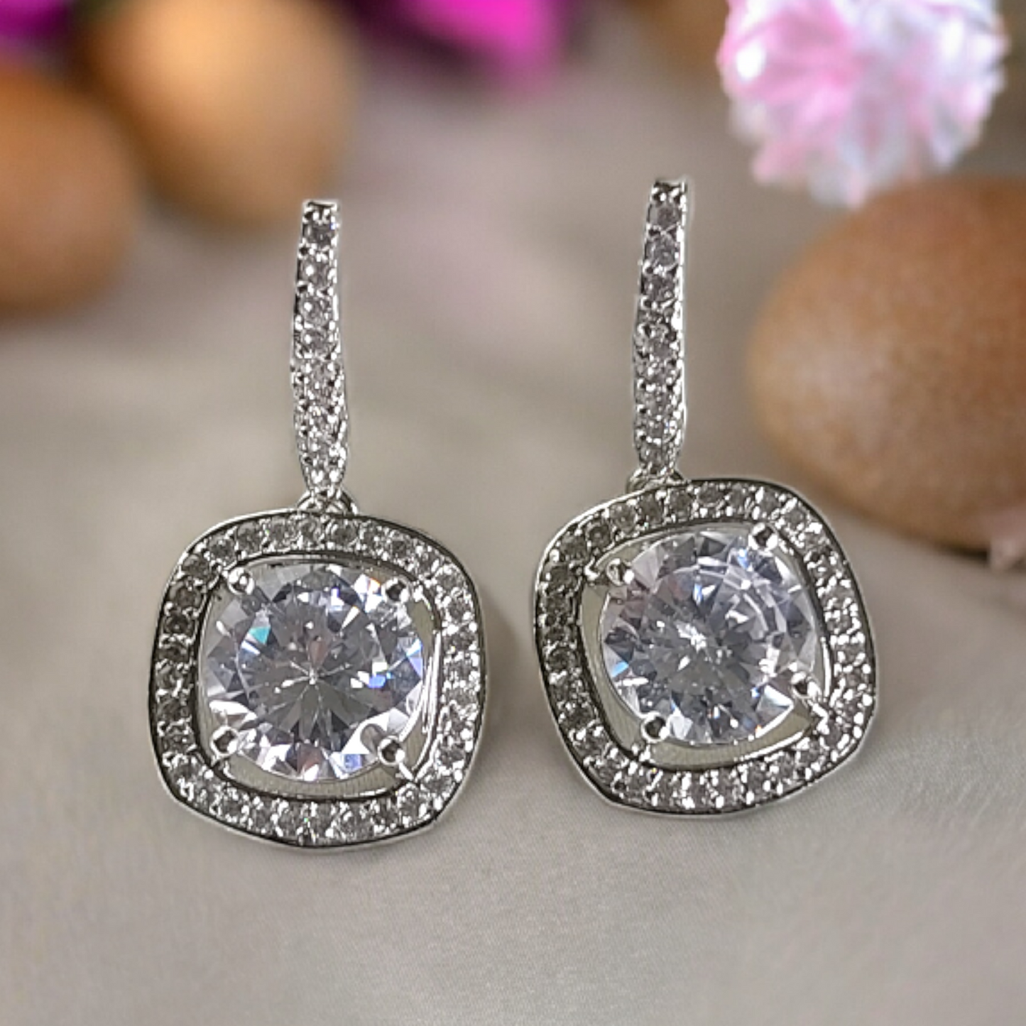 White Stone AD Earrings