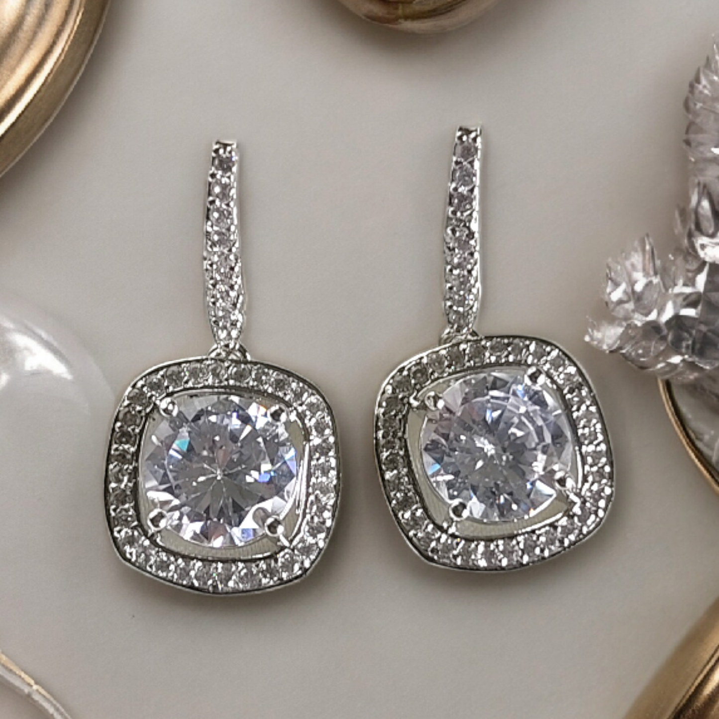 White Stone AD Earrings