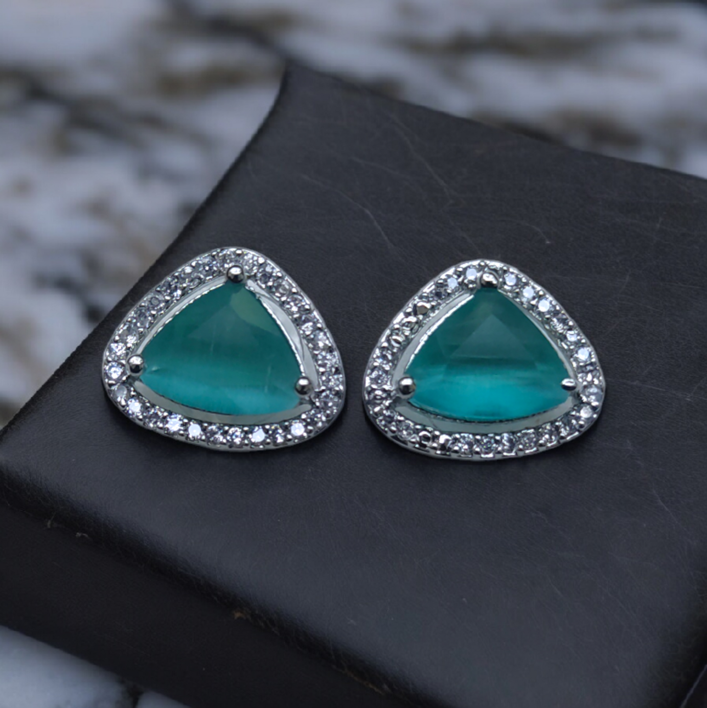 Cute Sea Green Stone American Diamond Earrings