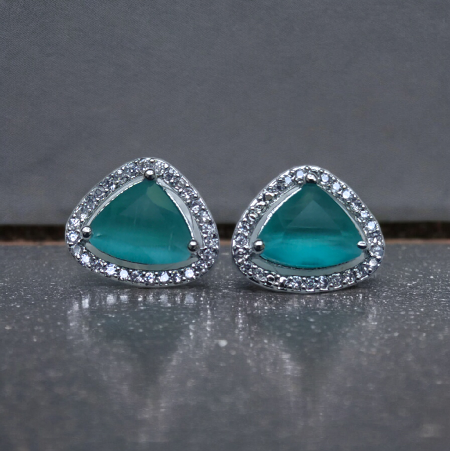 Cute Sea Green Stone American Diamond Earrings