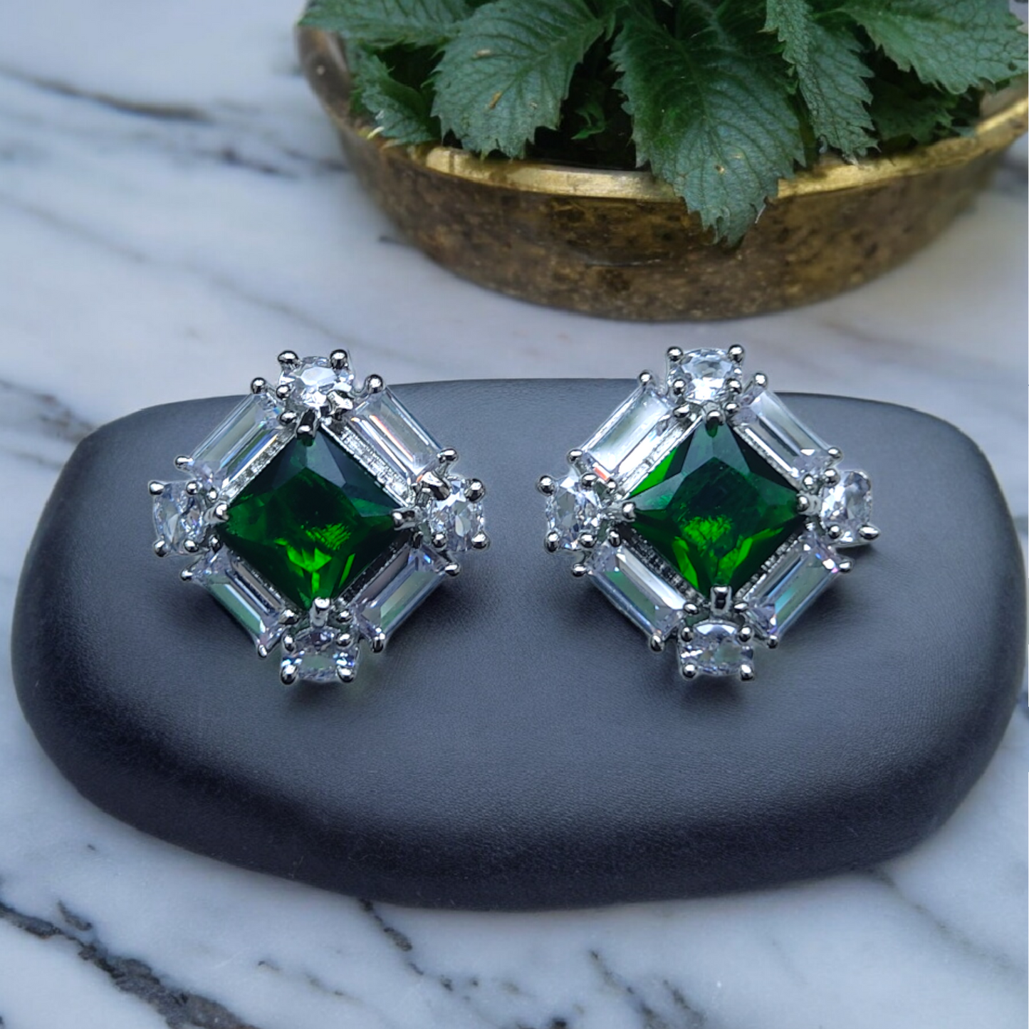 Elegant Green Stone American Diamond Earrings
