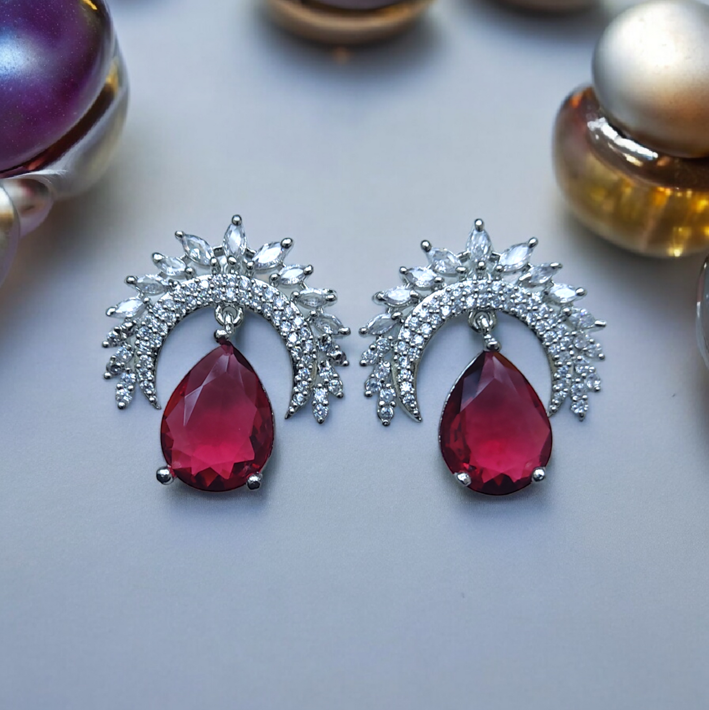 Gorgeous AD Earrings - Red Color