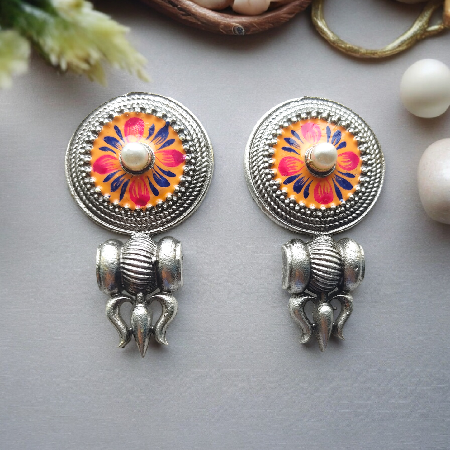 Silver Replica Damaru Earring - XJ64