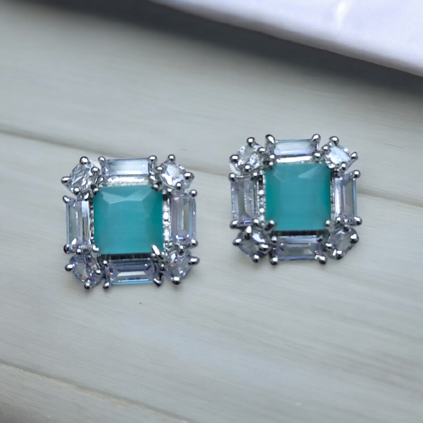 Stunning Sea Green Stone American Diamond Earrings