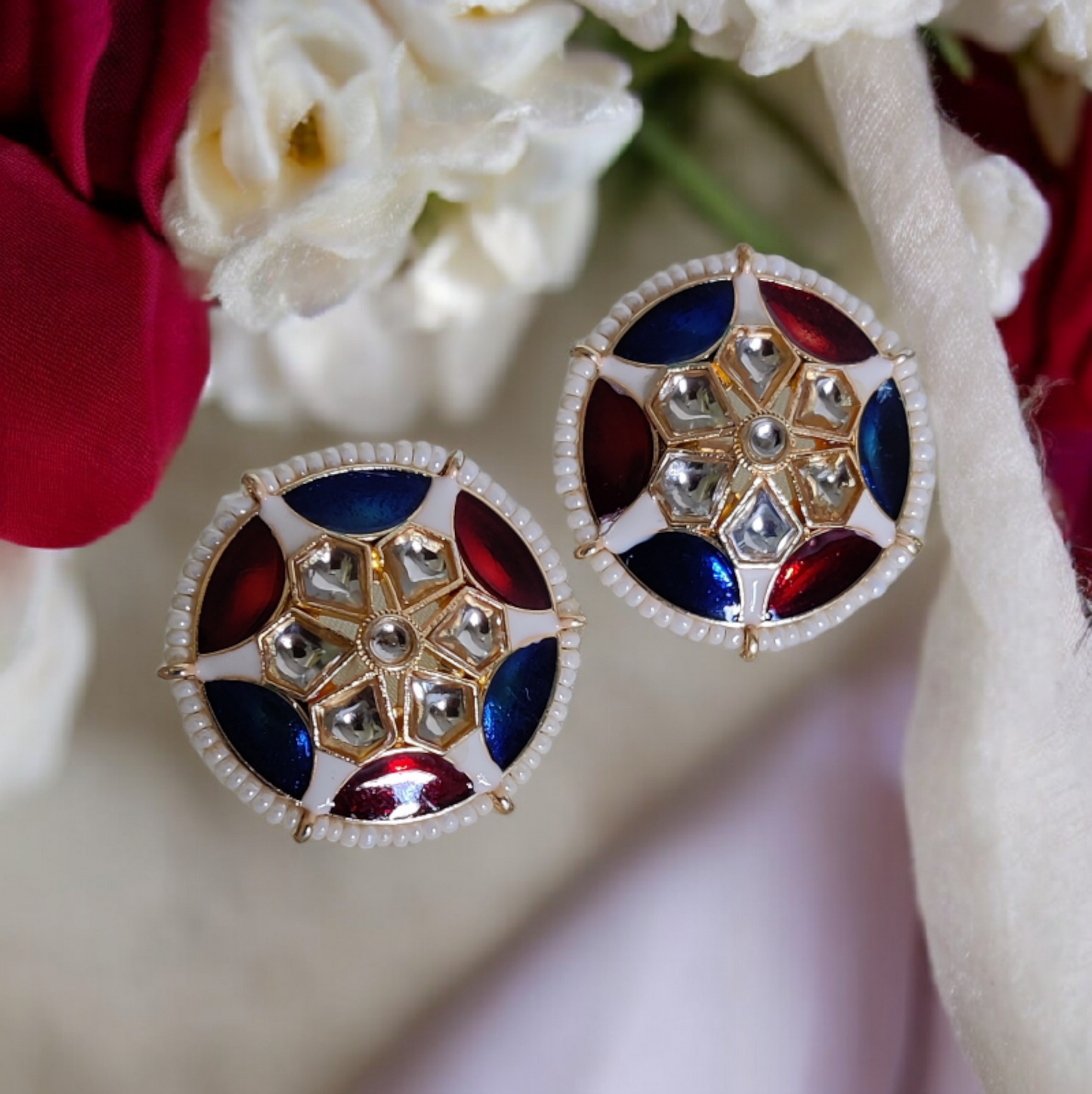 Multi Color Kundan & Pearl Studs - KC17