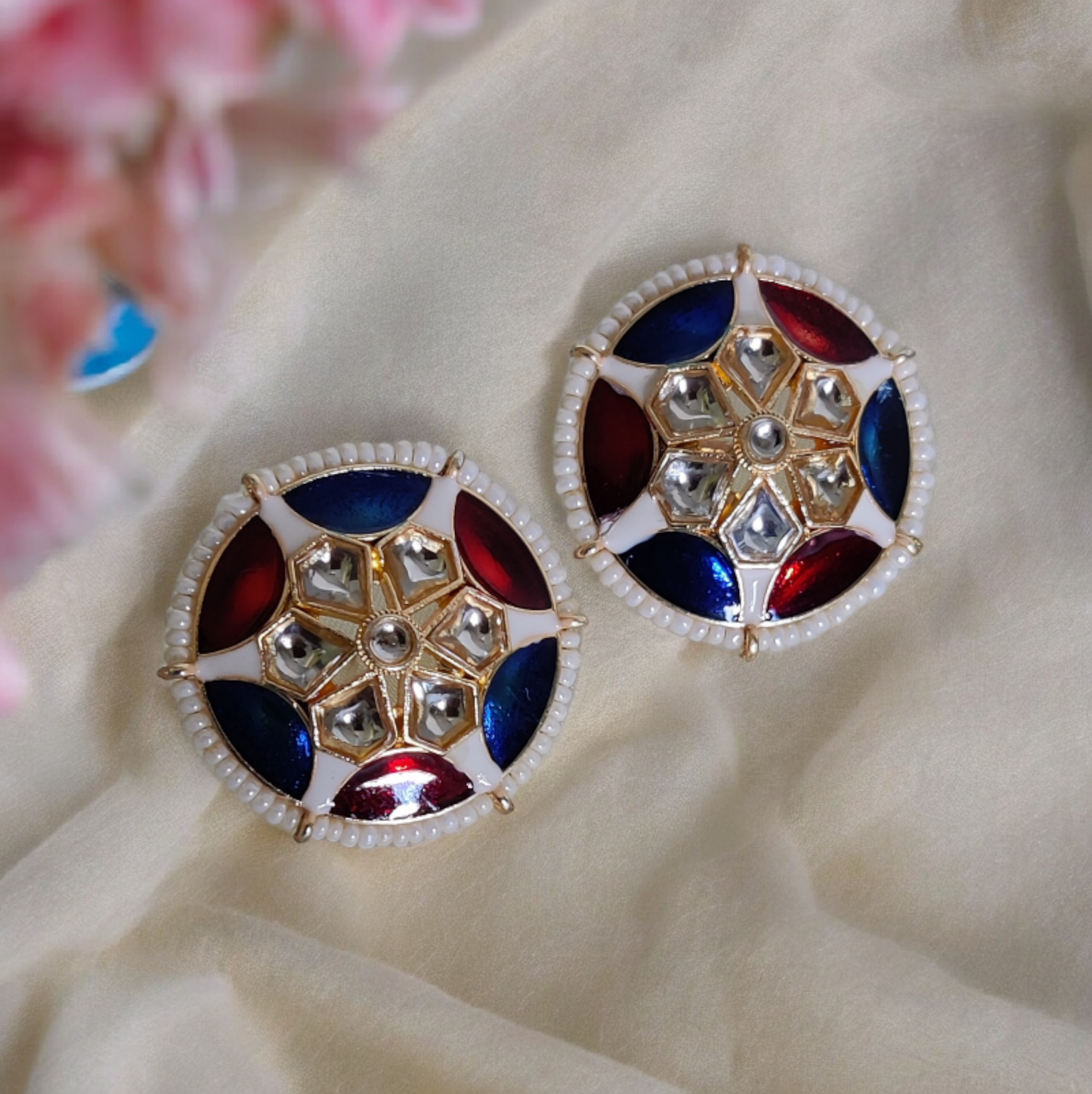 Multi Color Kundan & Pearl Studs - KC17