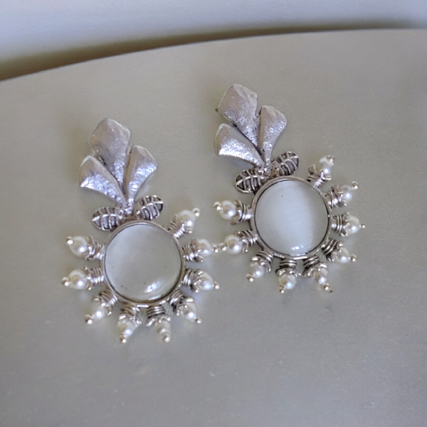 Silver Replica White Kundan Earring - XJ66