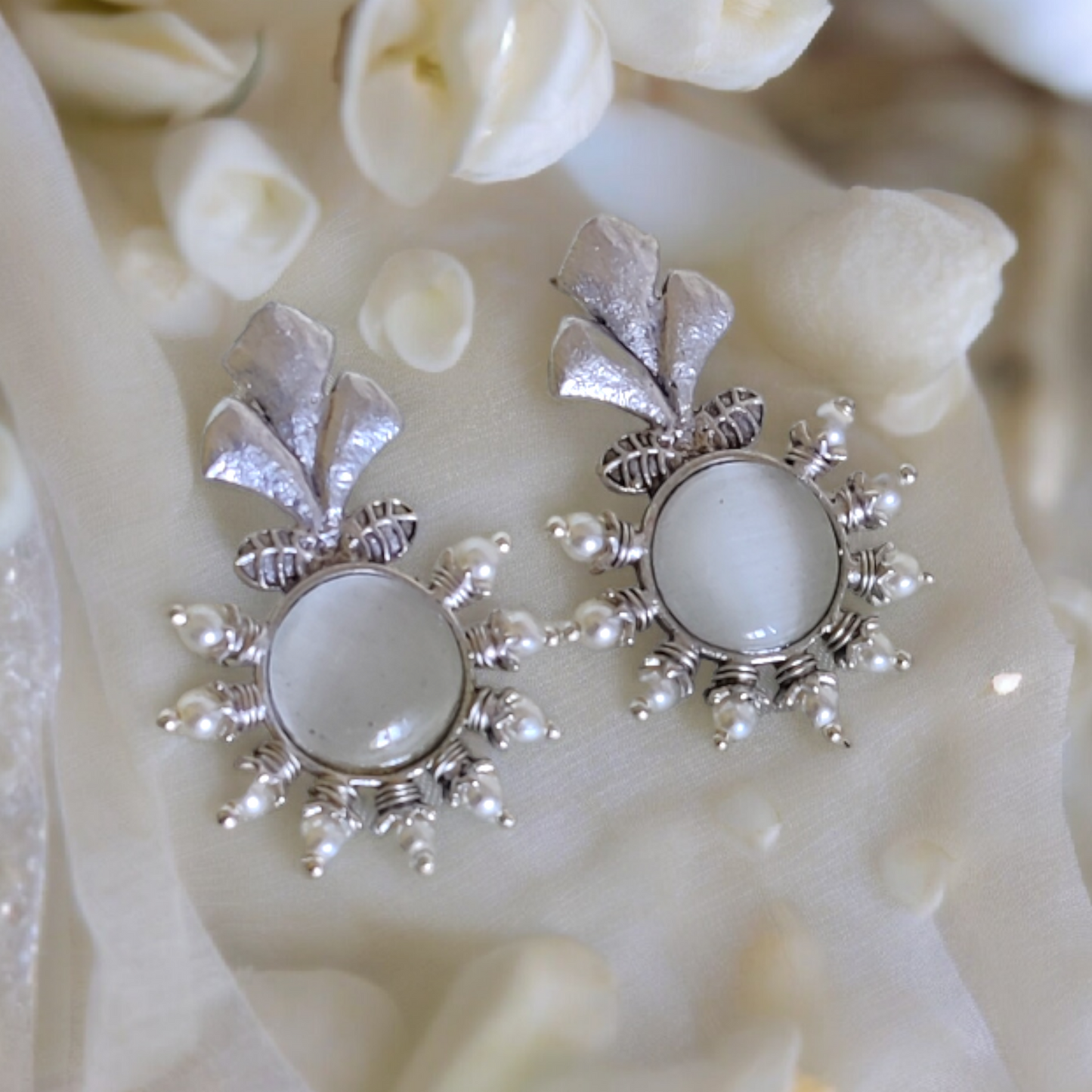 Silver Replica White Kundan Earring - XJ66