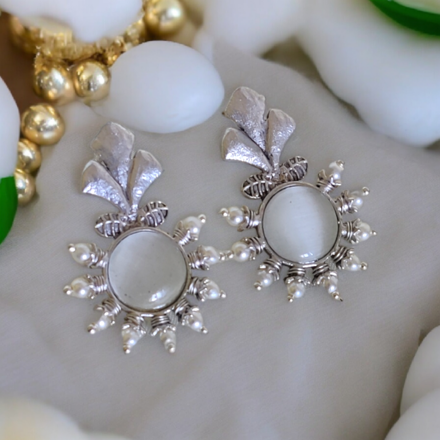 Silver Replica White Kundan Earring - XJ66