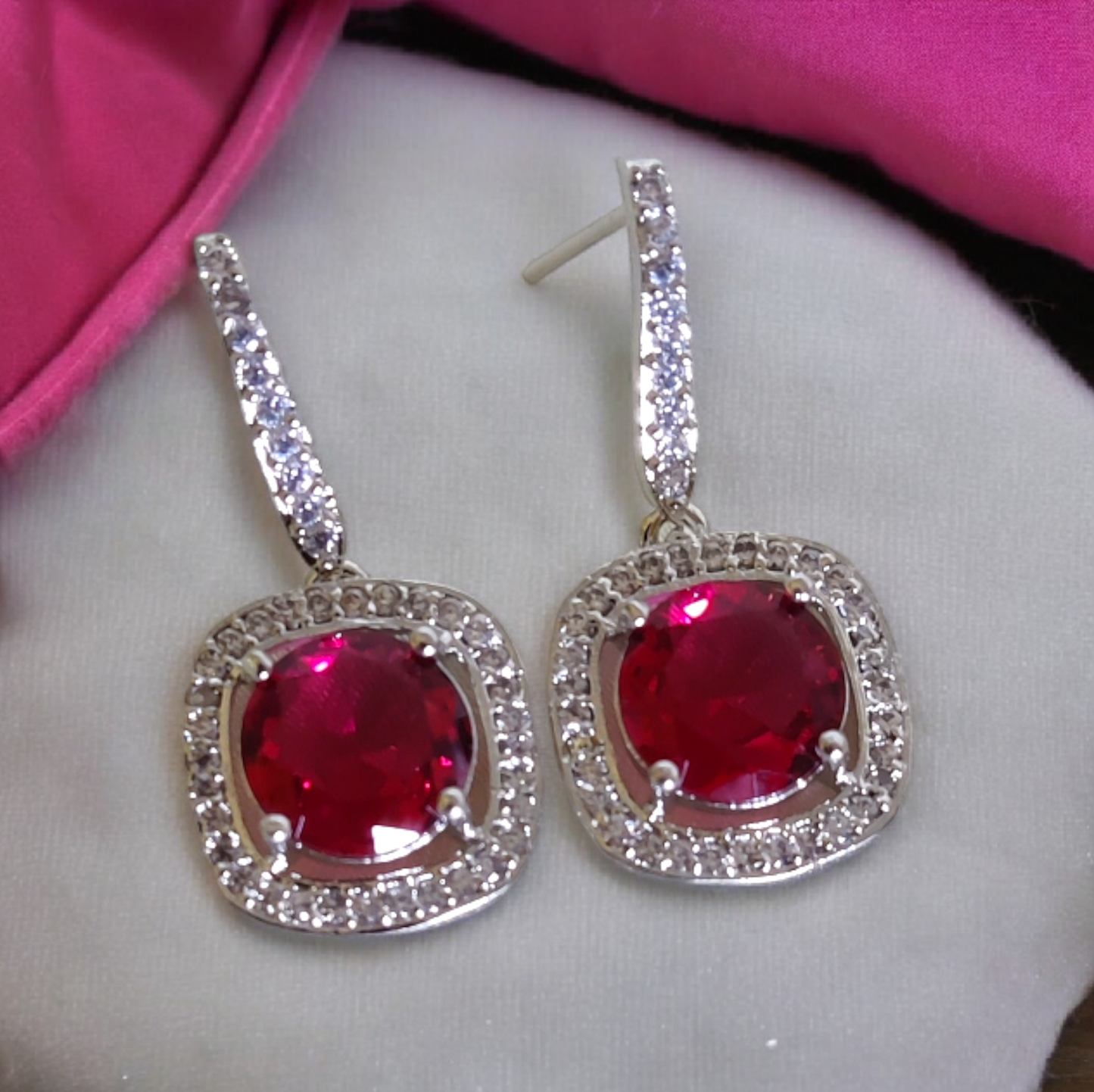 Pink Stone AD Earrings