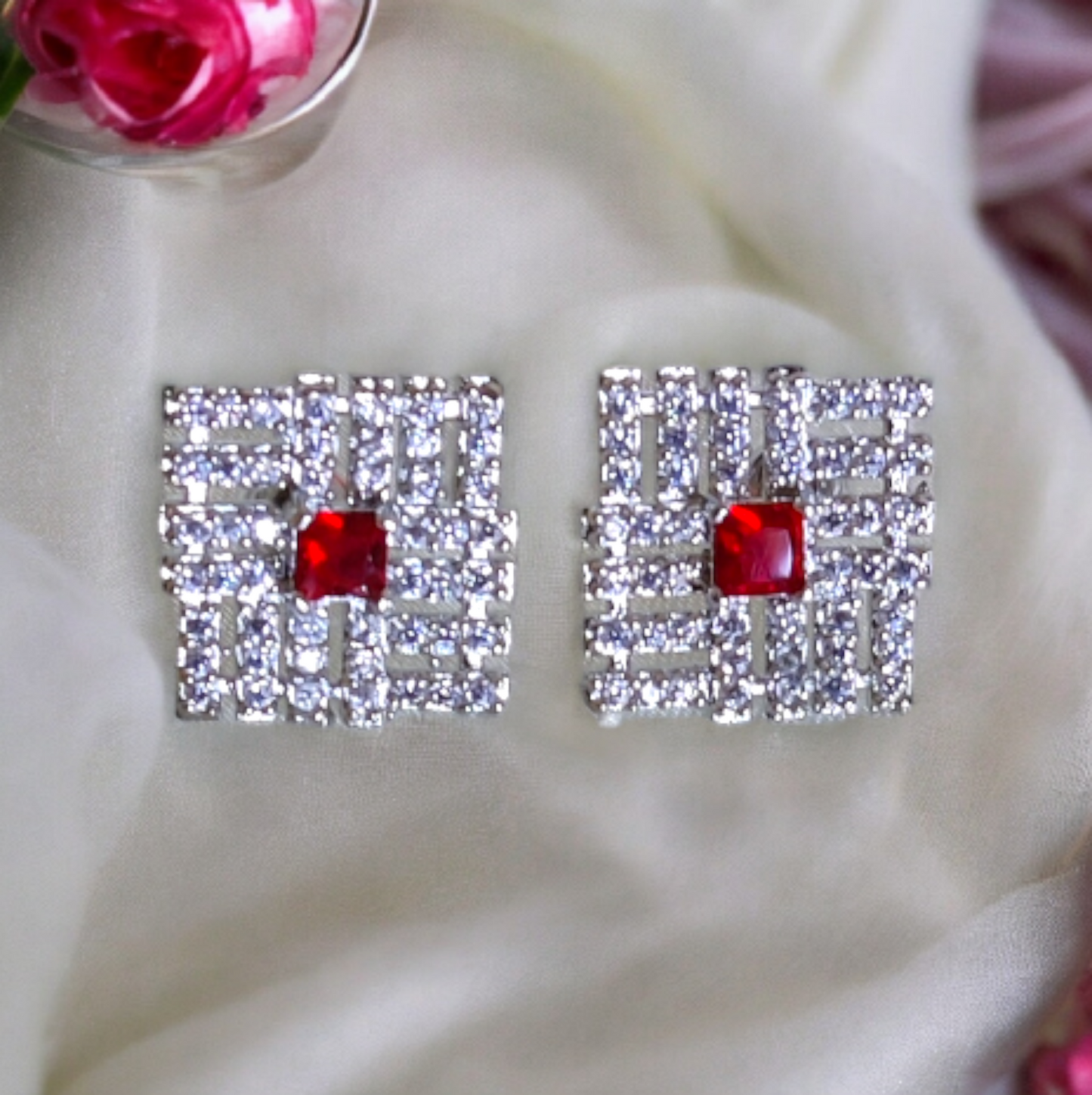 Red Color Stone AD Cute Earrings