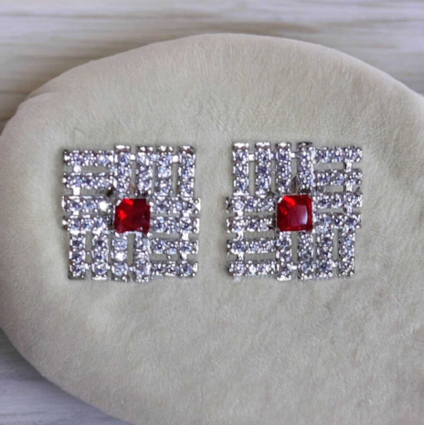 Red Color Stone AD Cute Earrings