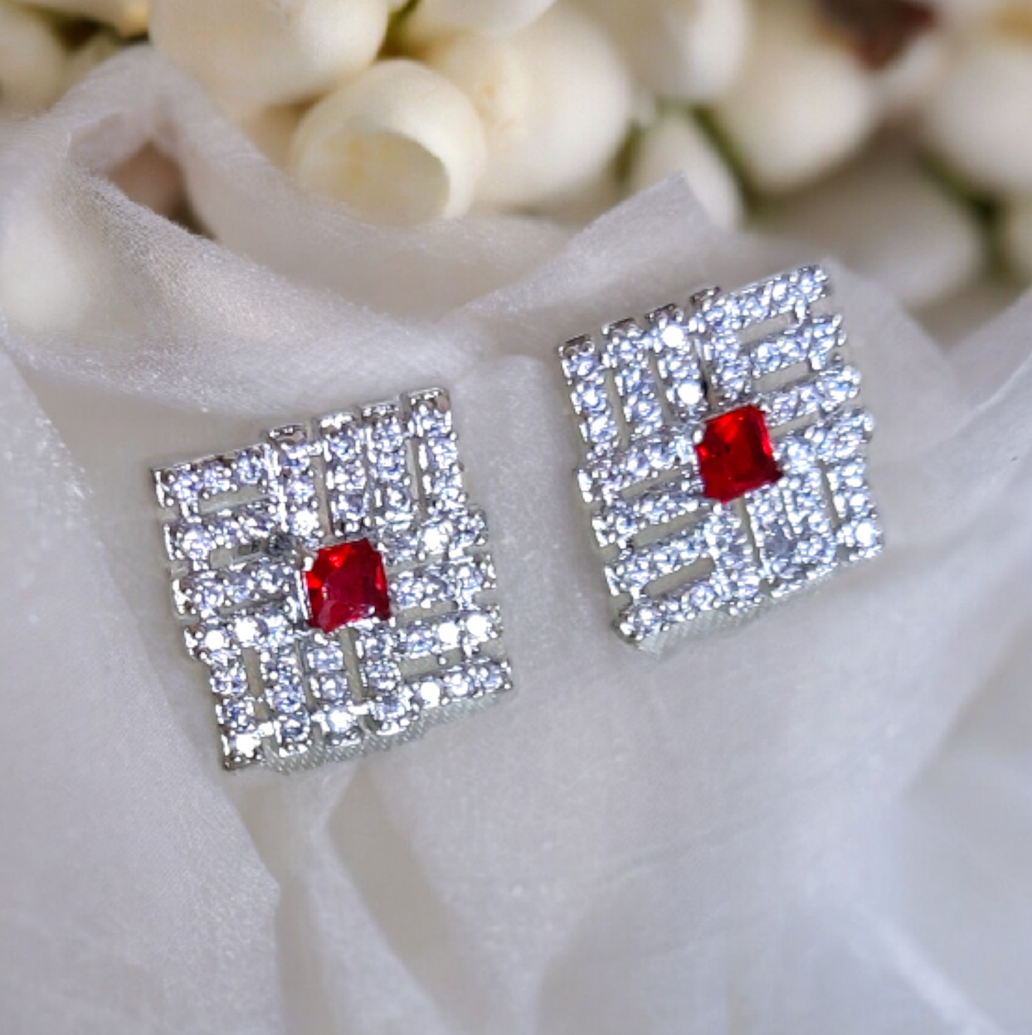Red Color Stone AD Cute Earrings