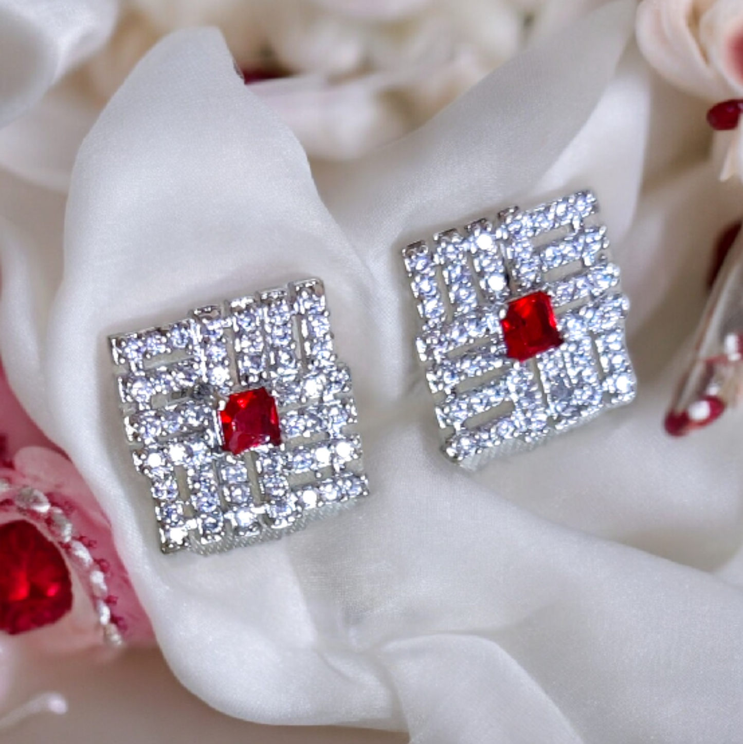 Red Color Stone AD Cute Earrings