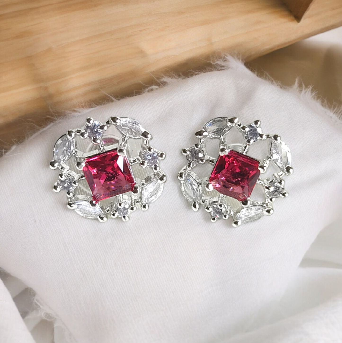 Peach Color Stone AD Cute Earrings