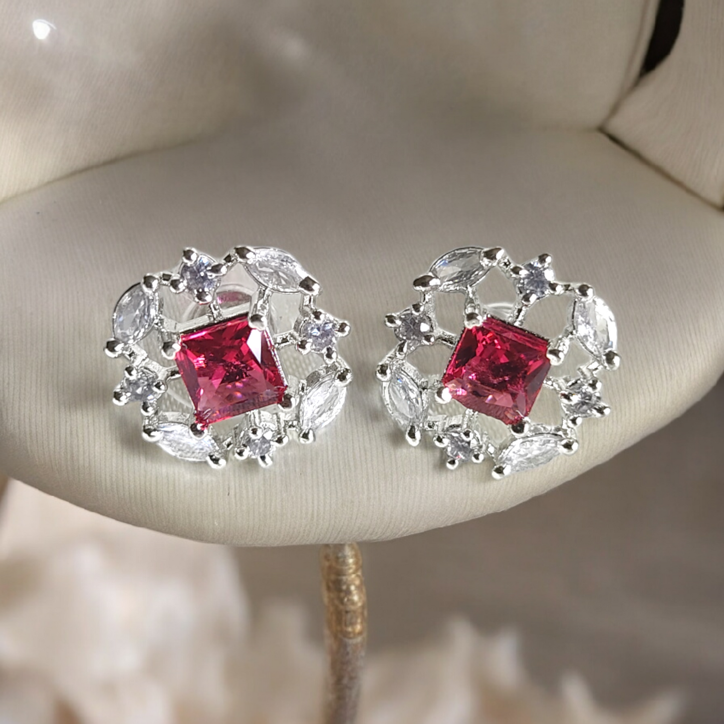 Peach Color Stone AD Cute Earrings