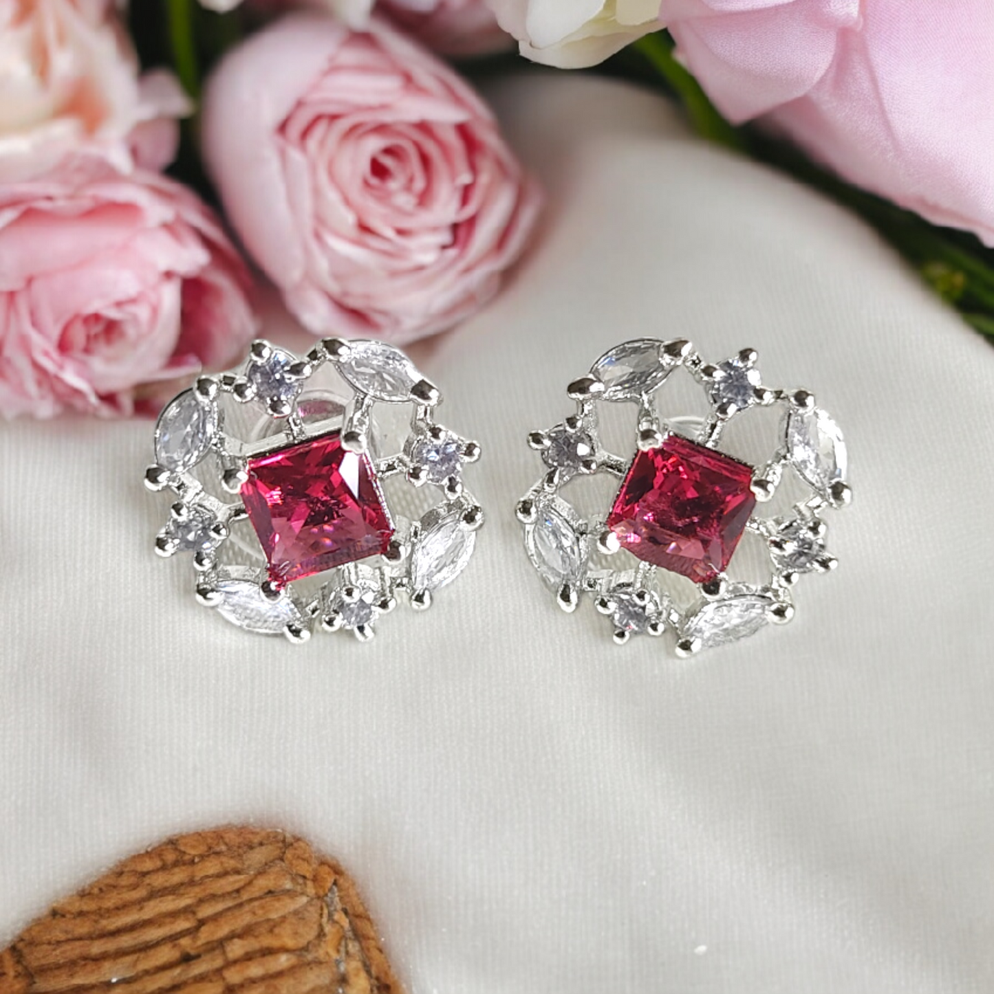 Peach Color Stone AD Cute Earrings