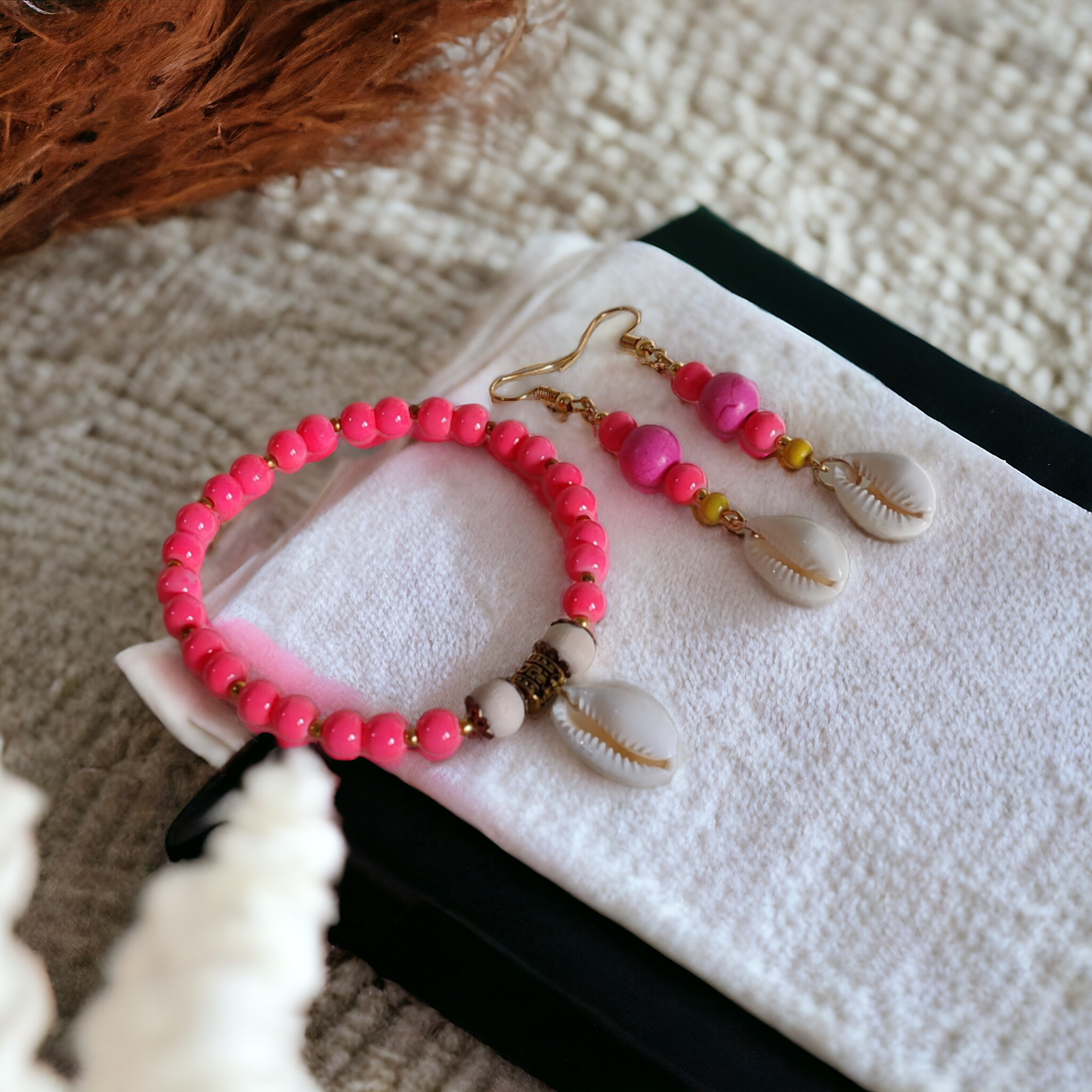 Pink Beads Bracelet & Earrings Set