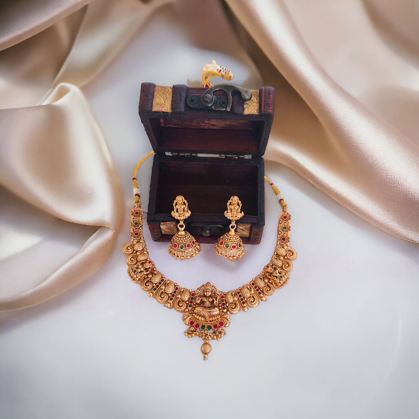 Lakshmi Necklace Set With Golden Beads - Matte Finish TS19
