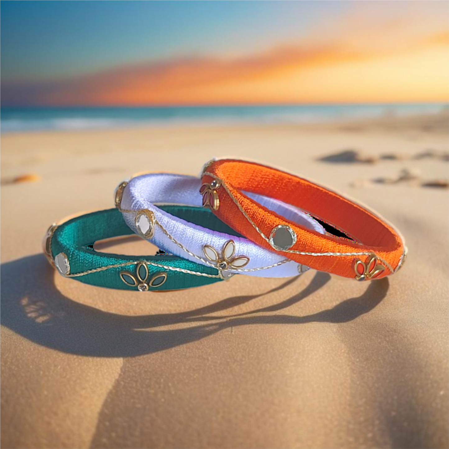 Tri Color - Silk Thread Bangle Set