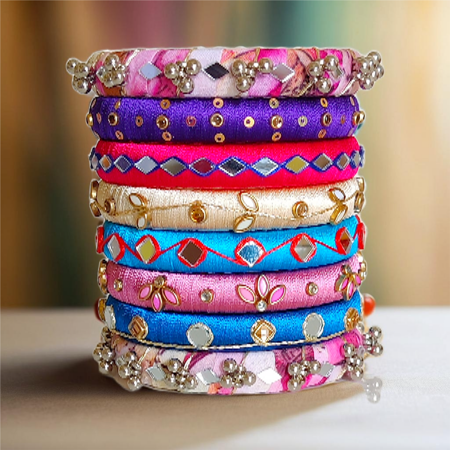 Multi Color - Silk Thread Bangle Set - SM05 - Size : 2.8