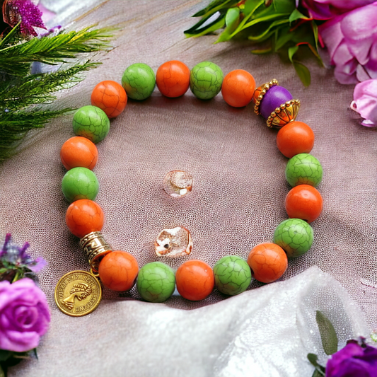 Clay Beads Bracelet - Green & Orange Color Beads