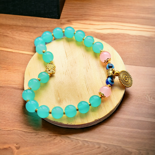 Glass Beads Bracelet - Peach & Green Color Beads