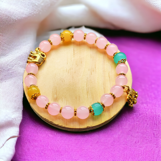 Glass Beads Bracelet - Peach, Yellow & Green Color