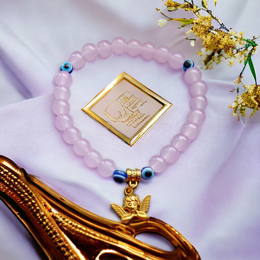 Glass Beads Bracelet With Metal Charms- Peach Color